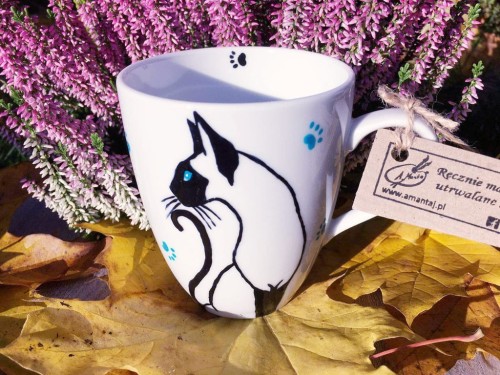 Wyjątkowy, ręcznie malowany kubek Kot Syjamski