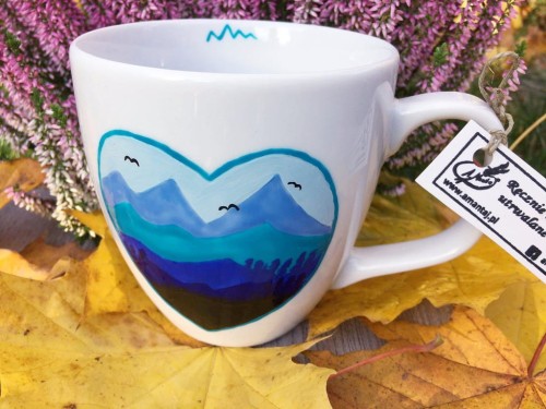 Kubek ręcznie malowany Kocham góry XXL