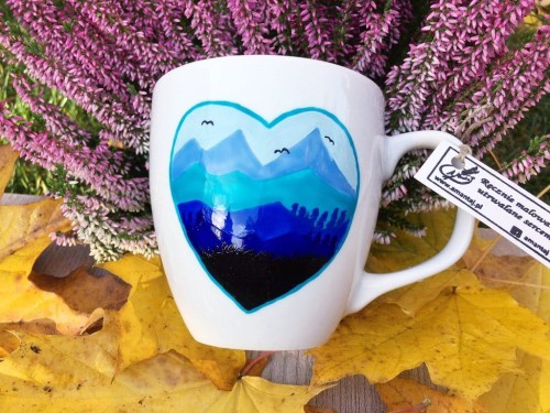 Kubek ręcznie malowany Kocham góry XXL