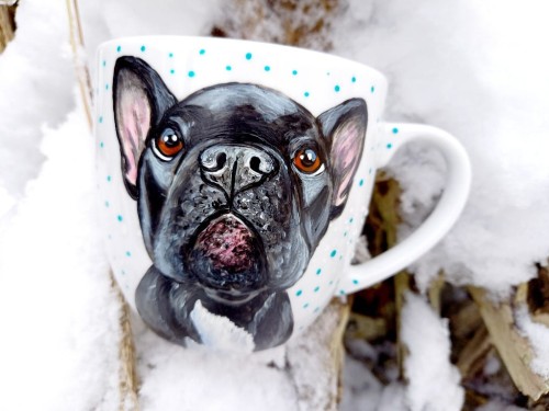 Kubek ręcznie malowany Buldożek francuski