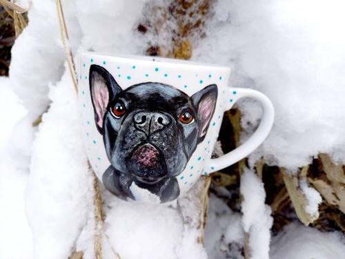 Kubek ręcznie malowany Buldożek francuski