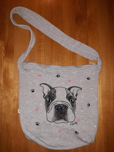 Wyjątkowa ręcznie malowana torba  bawełniana z motywem Boston Terriera