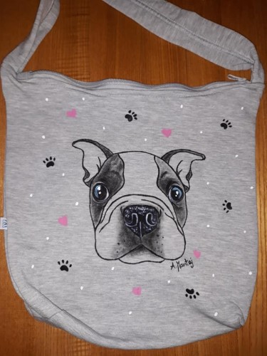 Wyjątkowa ręcznie malowana torba  bawełniana z motywem Boston Terriera