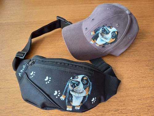 Wyjątkowa ręcznie malowana nerka, saszetka biodrowa z Berneńskim Psem Pasterskim