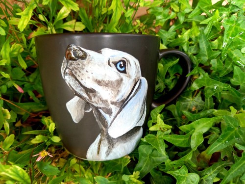 Wyjątkowy, ręcznie malowany kubek Wyżeł Weimarski.