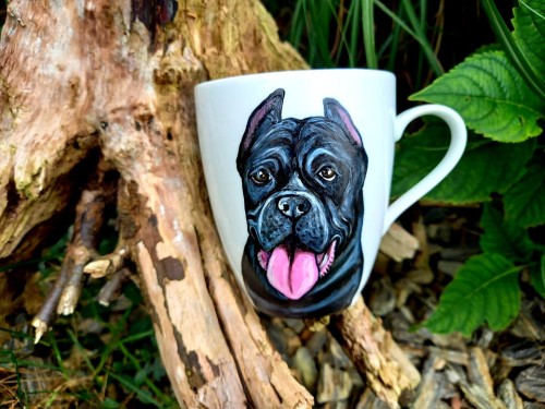 Wyjątkowy, ręcznie malowany kubek z autorskim motywem psa rasy Cane Corso.