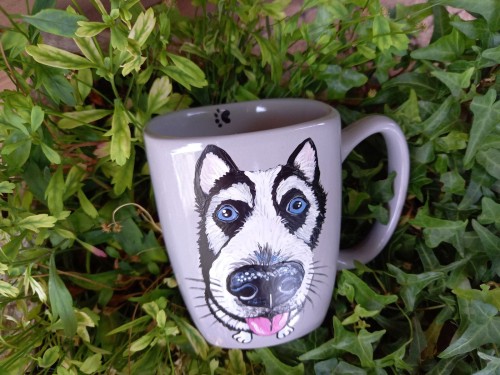 Wyjątkowy, ręcznie malowany kubek z autorskim motywem Husky.