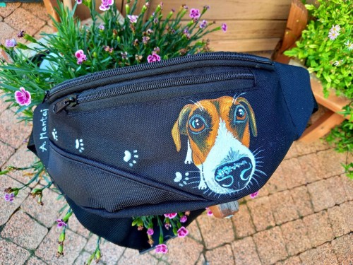 Wyjątkowa ręcznie malowana nerka, saszetka biodrowa z Jack Russel terrierem