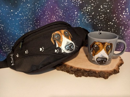 Wyjątkowa ręcznie malowana nerka, saszetka biodrowa z Jack Russel terrierem