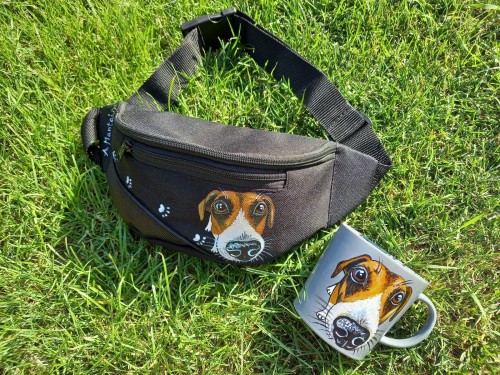 Wyjątkowa ręcznie malowana nerka, saszetka biodrowa z Jack Russel terrierem