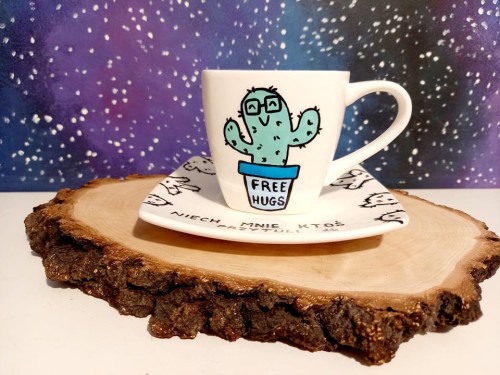 Wyjątkowa, ręcznie malowana filiżanka z autorskim motywem Kaktusa