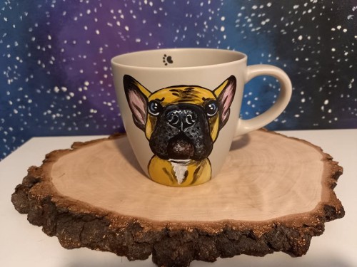 Wyjątkowy, ręcznie malowany kubek z autorskim motywem Buldoga francuskiego
