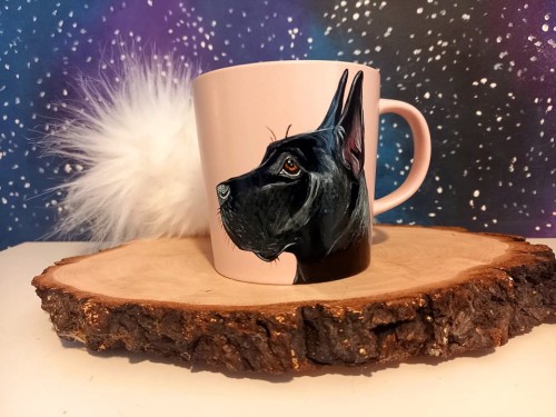 Kubek ręcznie malowany  Dog Niemiecki  czarny
