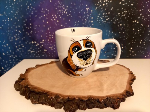 Wyjątkowy, ręcznie malowany kubek Beagle
