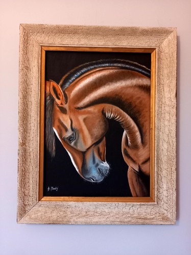 Obraz ręcznie malowany gniady koń na płótnie z ramą