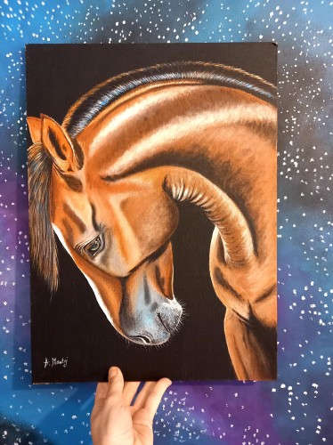 Obraz ręcznie malowany gniady koń na płótnie bez ramy