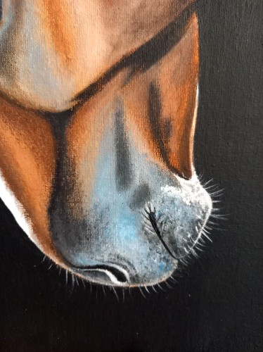 Obraz ręcznie malowany gniady koń na płótnie