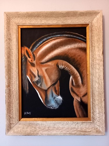 Obraz ręcznie malowany gniady koń na płótnie z ramą