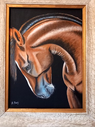 Obraz ręcznie malowany gniady koń na płótnie