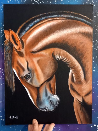 Obraz ręcznie malowany gniady koń na płótnie bez ramy