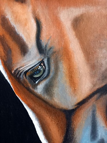 Obraz ręcznie malowany gniady koń na płótnie