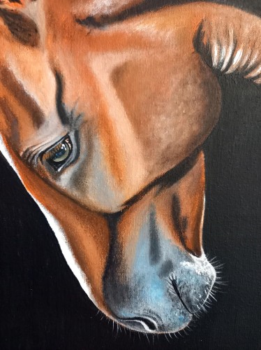 Obraz ręcznie malowany gniady koń na płótnie