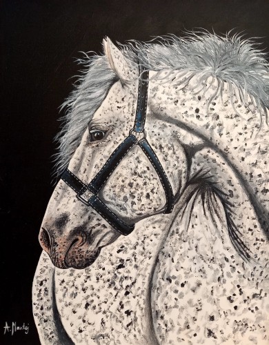 Obraz ręcznie malowany siwy koń na płótnie