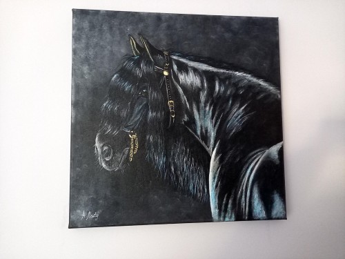Obraz ręcznie malowany koń fryzyjski na płótnie
