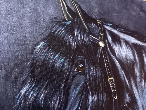 Obraz ręcznie malowany koń fryzyjski na płótnie