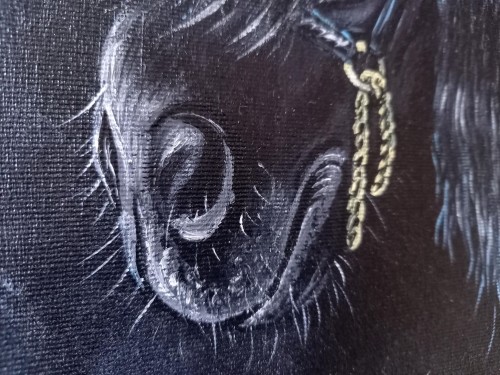 Obraz ręcznie malowany koń fryzyjski na płótnie