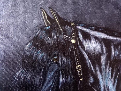 Obraz ręcznie malowany koń fryzyjski na płótnie