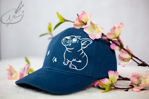 Wyjątkowa ręcznie malowana czapka z daszkiem Buldog francuski
