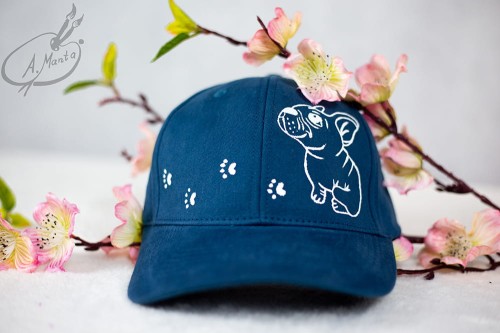Wyjątkowa ręcznie malowana czapka z daszkiem Buldog francuski