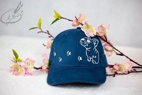 Wyjątkowa ręcznie malowana czapka z daszkiem Buldog francuski