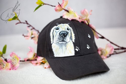 Wyjątkowa ręcznie malowana czapka z daszkiem Golden Retriever