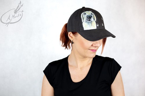 Wyjątkowa ręcznie malowana czapka z daszkiem Golden Retriever