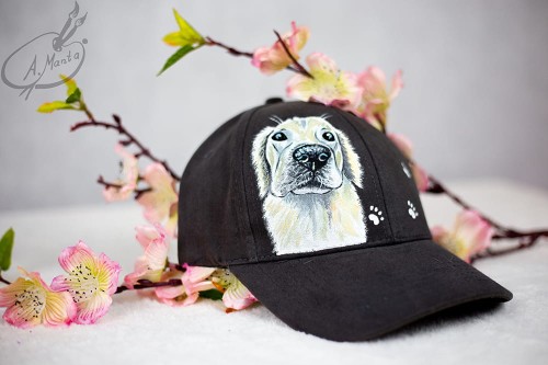Wyjątkowa ręcznie malowana czapka z daszkiem Golden Retriever