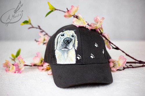 Wyjątkowa ręcznie malowana czapka z daszkiem Golden Retriever