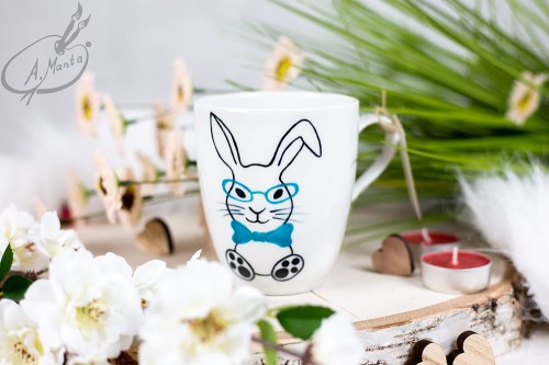 Wyjątkowy, ręcznie malowany kubek Zajączek Wielkanoc