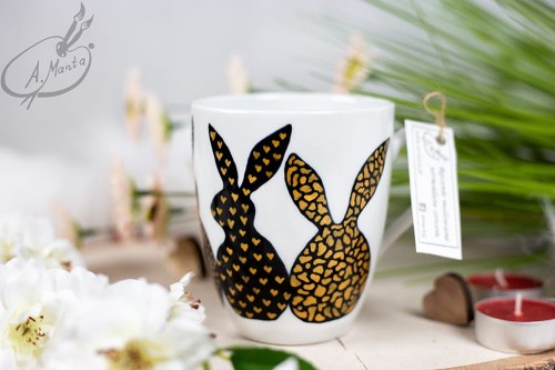 Wyjątkowy, ręcznie malowany kubek Zajączki Wielkanoc