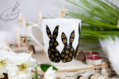 Wyjątkowy, ręcznie malowany kubek Zajączki Wielkanoc