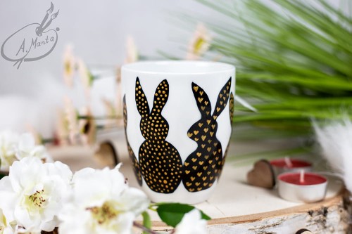 Wyjątkowy, ręcznie malowany kubek Zajączki Wielkanoc