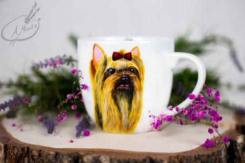 Wyjątkowy, ręcznie malowany kubek Yorkshire terrier.