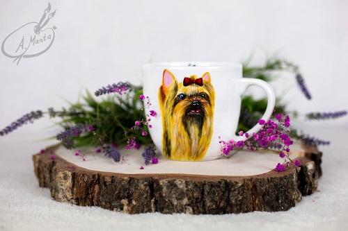 Wyjątkowy, ręcznie malowany kubek Yorkshire terrier.