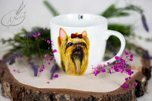 Wyjątkowy, ręcznie malowany kubek Yorkshire terrier.