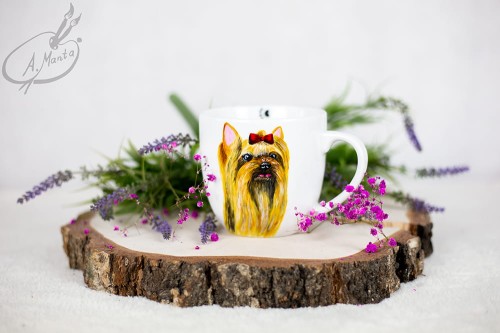 Wyjątkowy, ręcznie malowany kubek Yorkshire terrier.