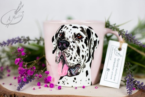 Kubek ręcznie malowany  Dog Niemiecki Arlekin