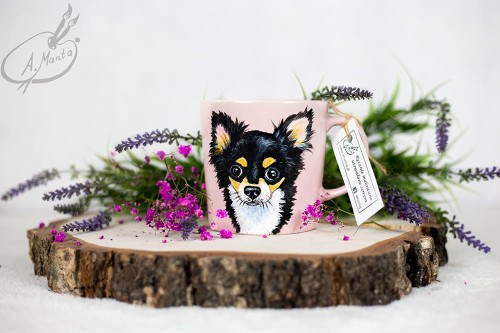 Wyjątkowy, ręcznie malowany kubek Chihuahua.