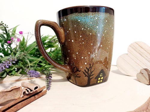 Wyjątkowy, ręcznie malowany kubek Kot i Ksieżyc
