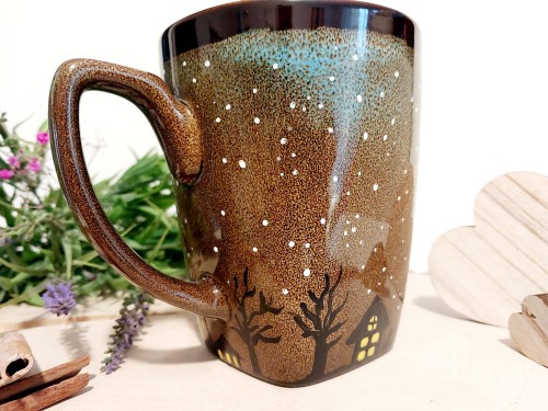 Wyjątkowy, ręcznie malowany kubek Kot i Ksieżyc
